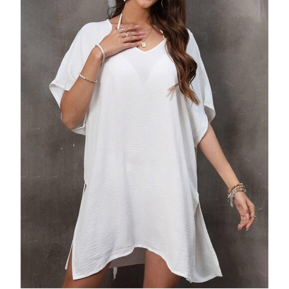 NEW! Victoria’s Secret Swim Coverup V Neck White SZ OS - Picture 1 of 10